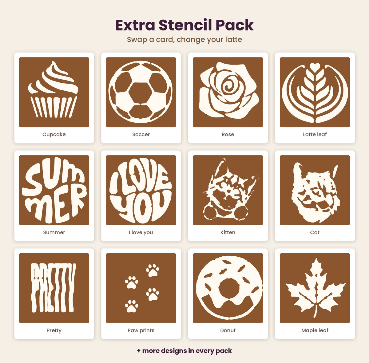 Extra stencil pack designs for the Heirlyn Latte Art Camera