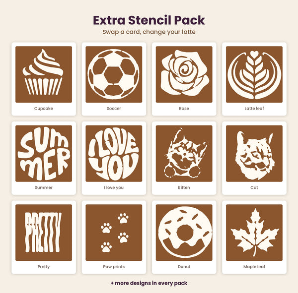 Extra stencil pack designs for the Heirlyn Latte Art Camera